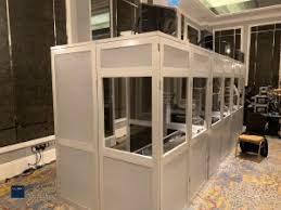 A row of interpreter booths installed in a conference venue