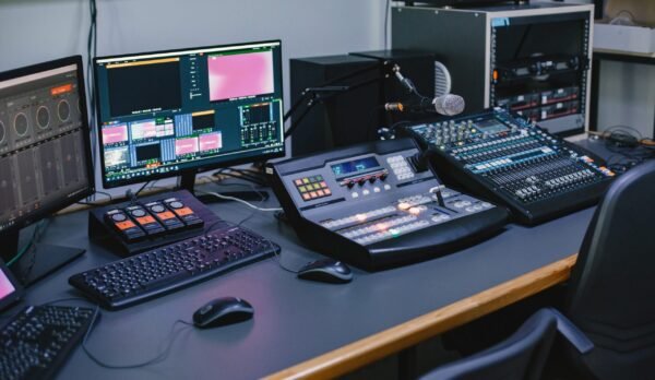 Sound engineer studio. Closeup view.